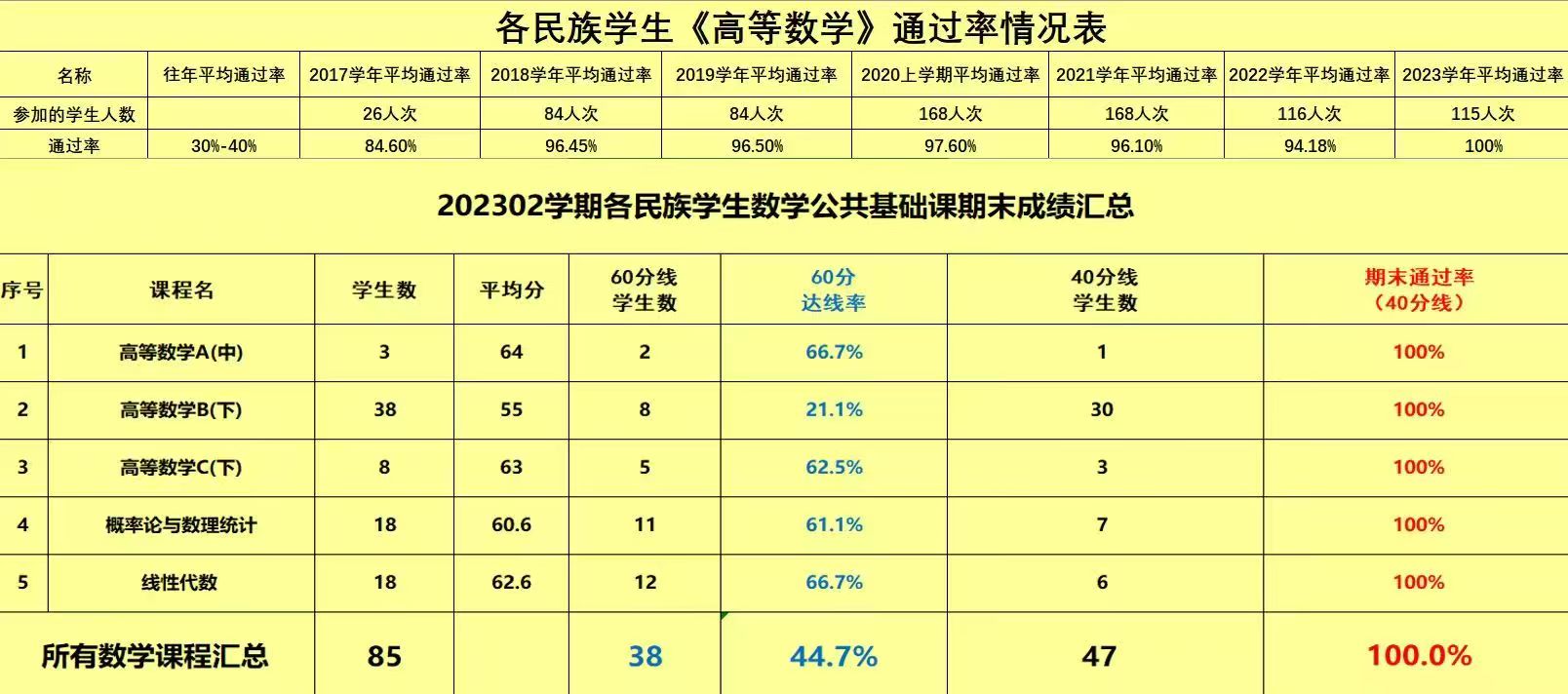 202302学期各民族学生《高等数学》通过率情况表